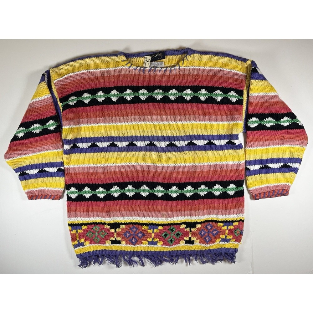 Country‎ Shop Vintage 80s 90s Sweater Medium Large Pull Over Tribal Art-to-Wear